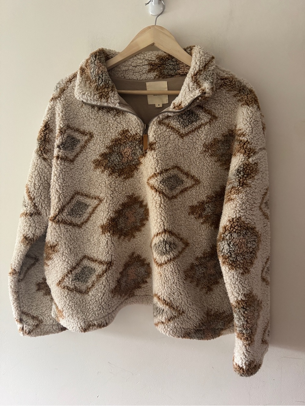 Thread & Supply Geometric Brown and White Aztec Sherpa Quarter Zip